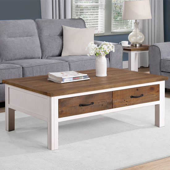 Splash Wooden Coffee Table With 4 Drawers In Oak And White