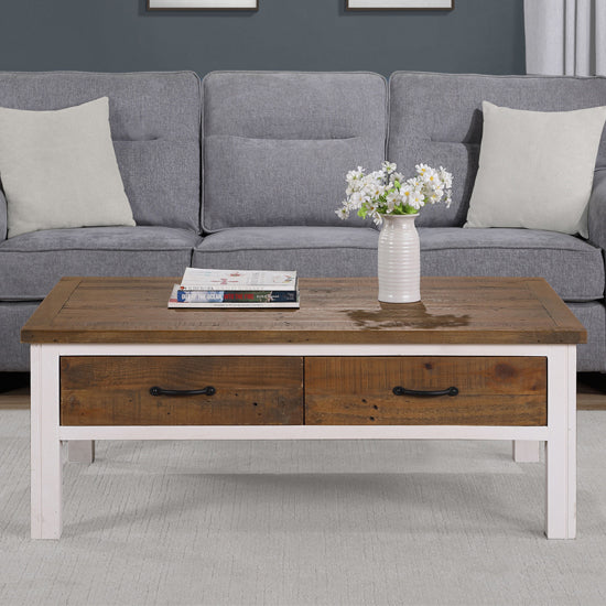 Splash Wooden Coffee Table With 4 Drawers In Oak And White