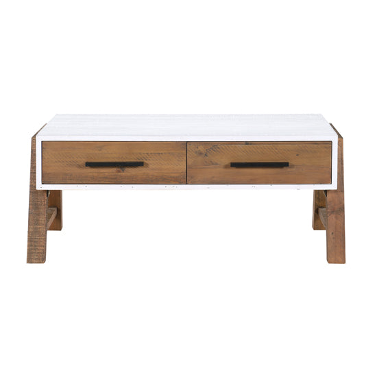 Trinity Wooden Coffee Table With 2 Drawers In White And Oak