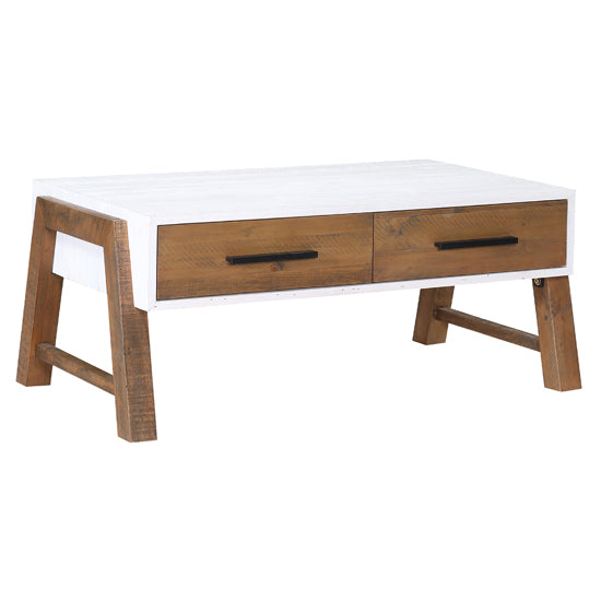 Trinity Wooden Coffee Table With 2 Drawers In White And Oak