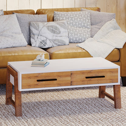 Trinity Wooden Coffee Table With 2 Drawers In White And Oak