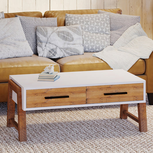 Trinity Wooden Coffee Table With 2 Drawers In White And Oak