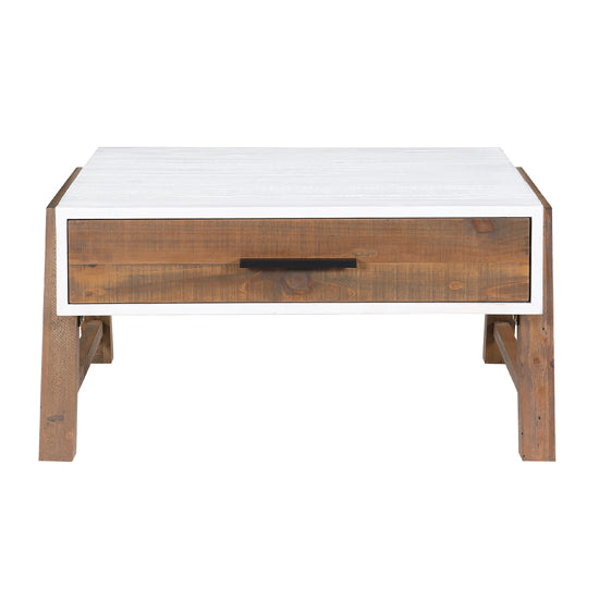 Trinity Wooden Coffee Table With 1 Drawer In White And Oak