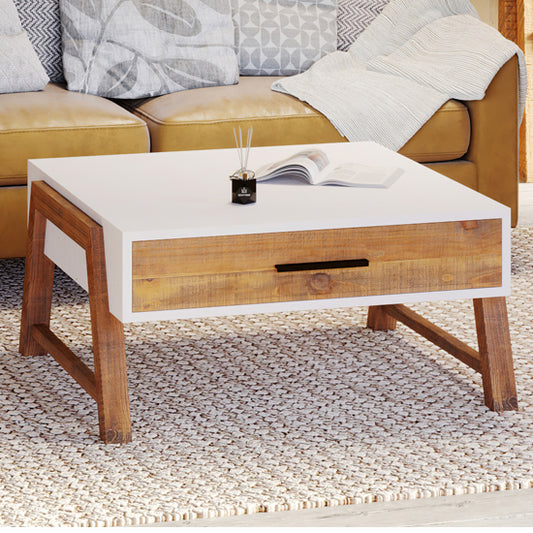 Trinity Wooden Coffee Table With 1 Drawer In White And Oak