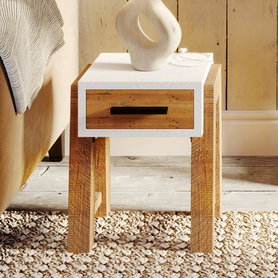 Trinity Wooden Side Table With 1 Drawer In White And Oak
