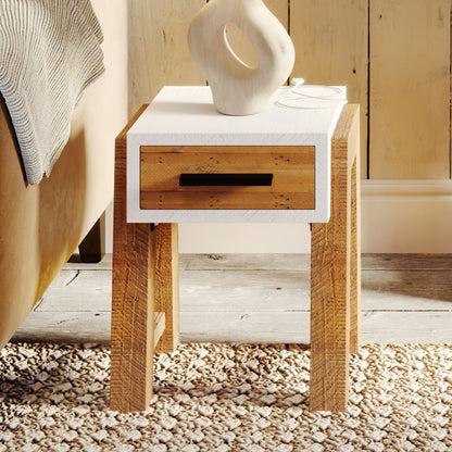 Trinity Wooden Side Table With 1 Drawer In White And Oak