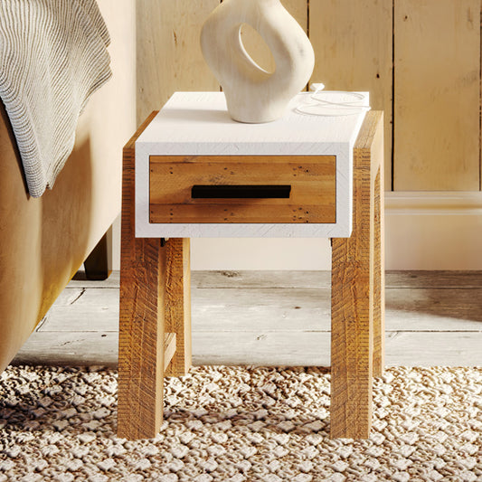 Trinity Wooden Side Table With 1 Drawer In White And Oak