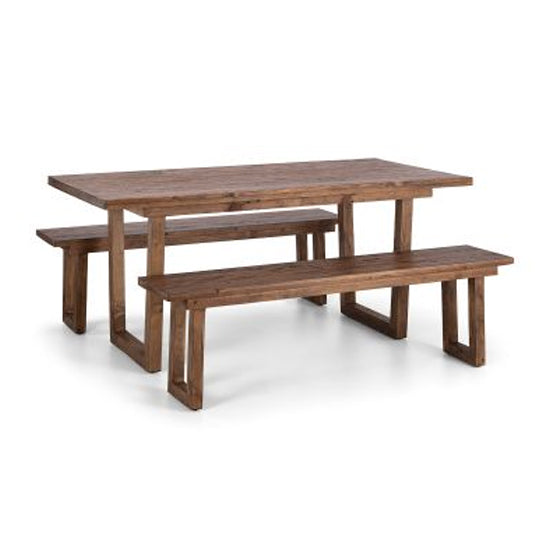 Woburn Reclaimed Pine Wood Dining Table With 2 Benches