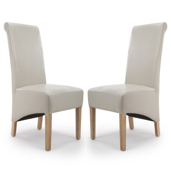 Krista Roll Back Ivory Bonded Leather Dining Chairs In Pair