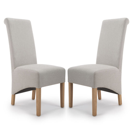 Krista Roll Back Cappuccino Plain Herringbone Fabric Dining Chairs In Pair