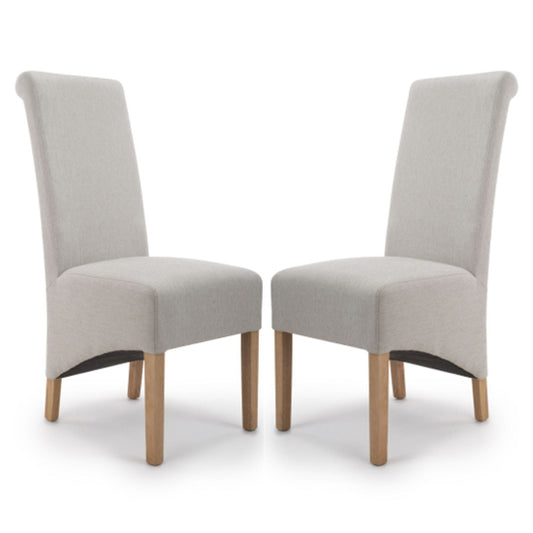 Krista Roll Back Cappuccino Plain Herringbone Fabric Dining Chairs In Pair