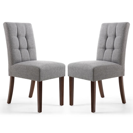 Moseley Stitched Waffle Steel Grey Linen Effect DIning Chairs With Walnut Legs In Pair