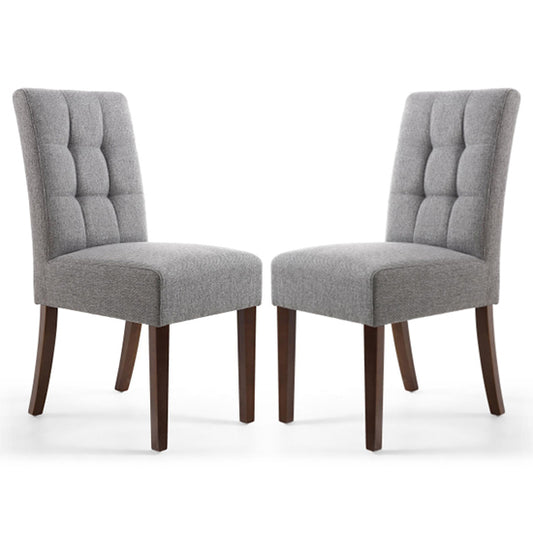 Moseley Stitched Waffle Steel Grey Linen Effect DIning Chairs With Walnut Legs In Pair