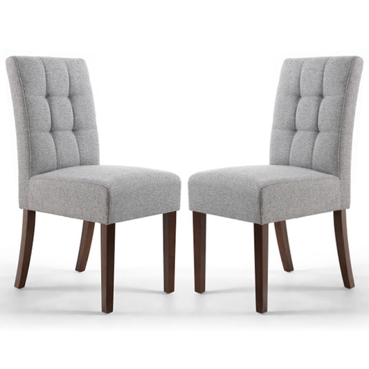Moseley Stitched Waffle Silver Grey Linen Effect DIning Chairs With Walnut Legs In Pair