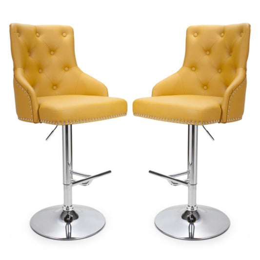 Rocco Yellow Leather Effect Bar Stools In Pair