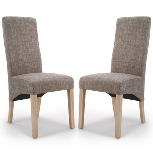 Baxter Wave Back Oatmeal Tweed Fabric Dining Chairs In Pair