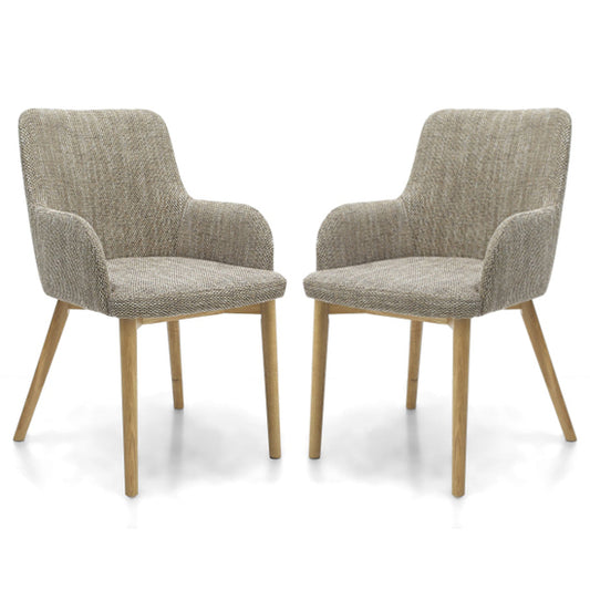 Sidcup Oatmeal Tweed Fabric Dining Chairs In Pair