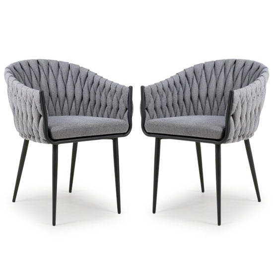 Pandora Grey Braided Fabric Dining Chairs In Pair