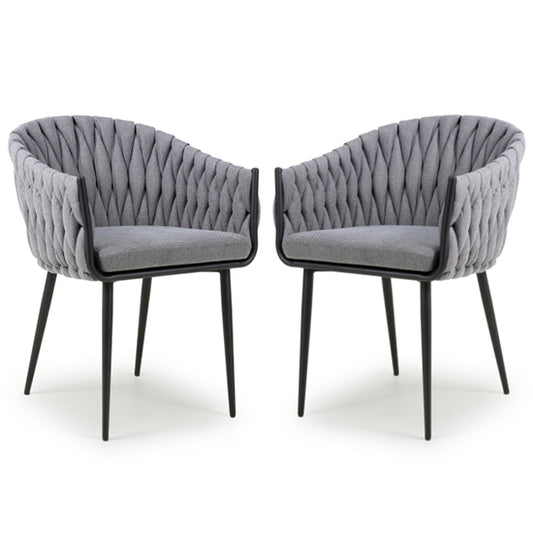 Pandora Grey Braided Fabric Dining Chairs In Pair