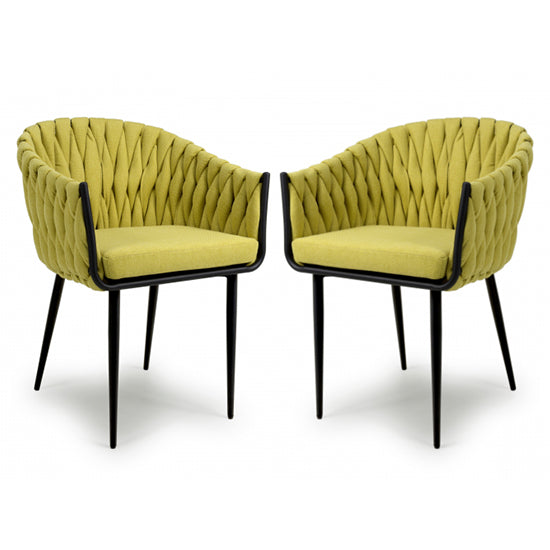 Pandora Yellow Braided Fabric Dining Chairs In Pair