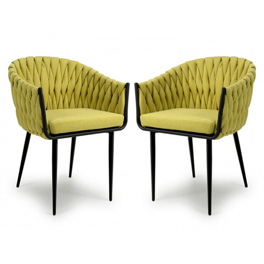 Pandora Yellow Braided Fabric Dining Chairs In Pair