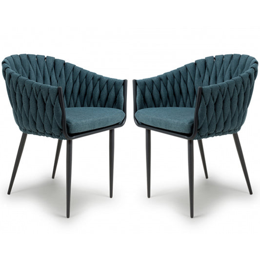 Pandora Blue Braided Fabric Dining Chairs In Pair