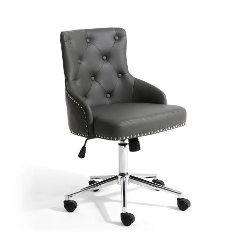 Rocco Graphite Grey Leather Effect Office Chair In Grey With Chrome Base And Castors