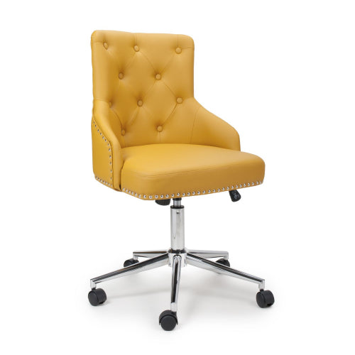 Rocco Yellow Leather Effect Office Chair In Grey With Chrome Base And Castors
