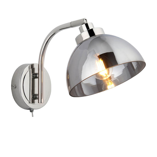 Caspa Smoked Mirrored Glass Shade Wall Light In Bright Nickel