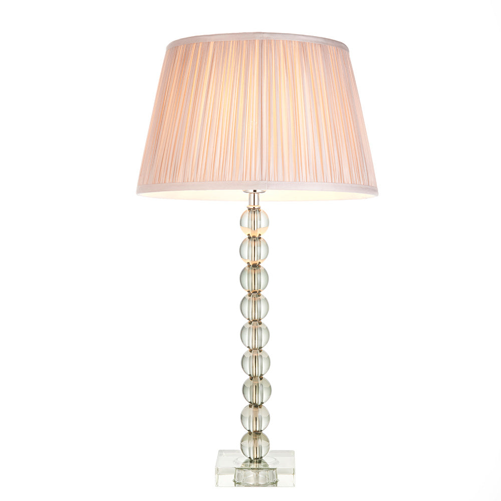 Freya Dusky Pink Fabric Shade Table Lamp With Adelie Grey Green Glass Base