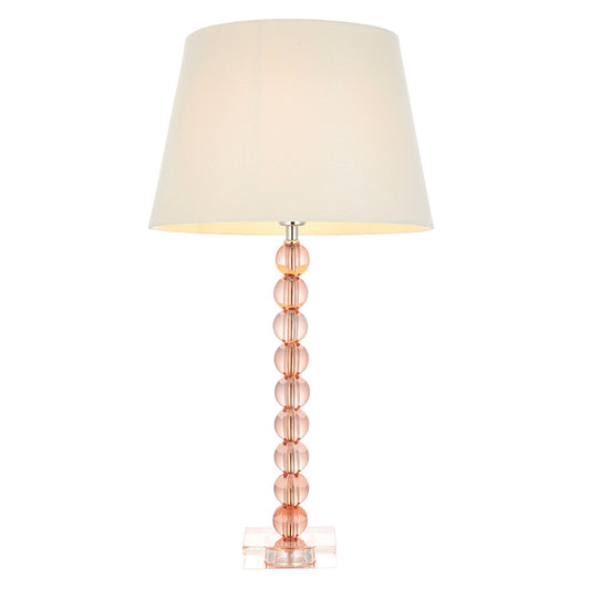 Cici Ivory Fabric Shade Table Lamp With Adelie Blush Tinted Glass Base