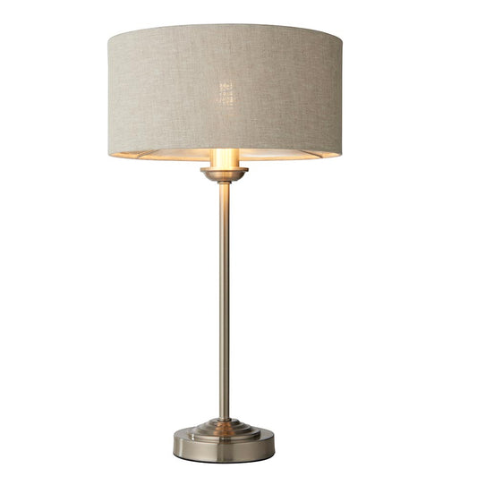 Highclere Natural Linen Shade Table Lamp In Brushed Chrome