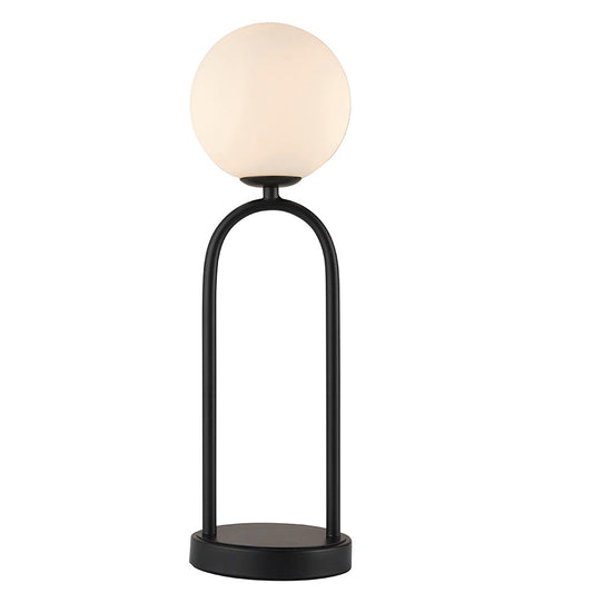 Motif Matt Opal Sphere Glass Shade Table Lamp In Matt Black