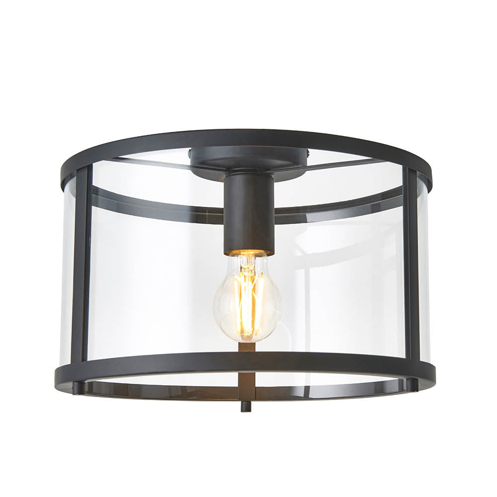 Hopton Clear Glass Shade Flush Ceiling Light In Matt Black