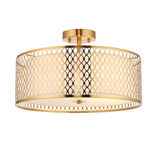 Cordero 3 Lights Flush Ceiling Light In Gold Plated Effect Geometric Fretwork
