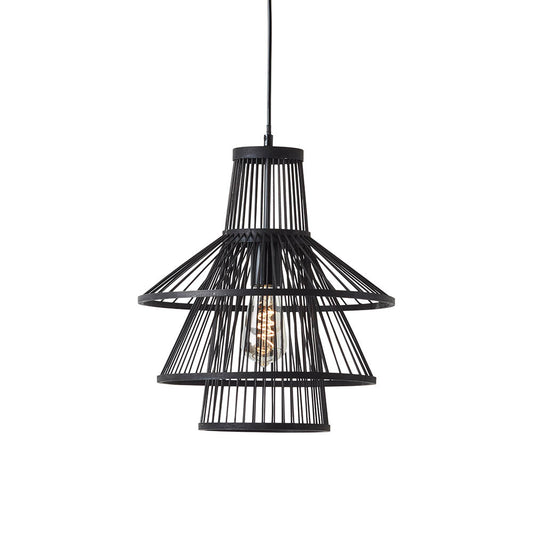 Mathias Pendant Light In Dark Stained Bamboo Open Framework