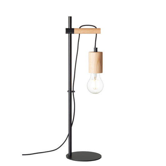 Sven Natural Wooden Details Table Lamp In Matt Black