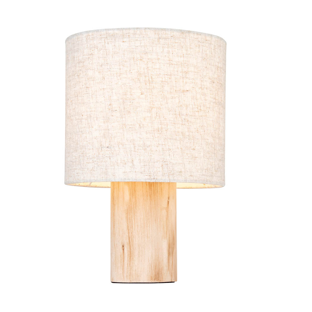 Durban Natural Linen Cylinder Shade Table Lamp With Natural Wooden Base