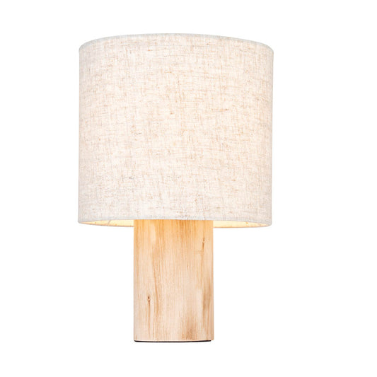 Durban Natural Linen Cylinder Shade Table Lamp With Natural Wooden Base