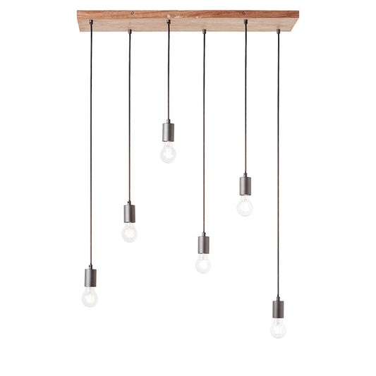 Stellan 6 Lights Linear Pendant Light In Anthracite With Oak Plywood Ceiling Plate
