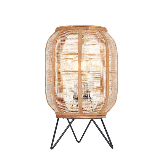 Zaire Natural Linen Fabric And Bamboo Shade Table Lamp In Matt Black