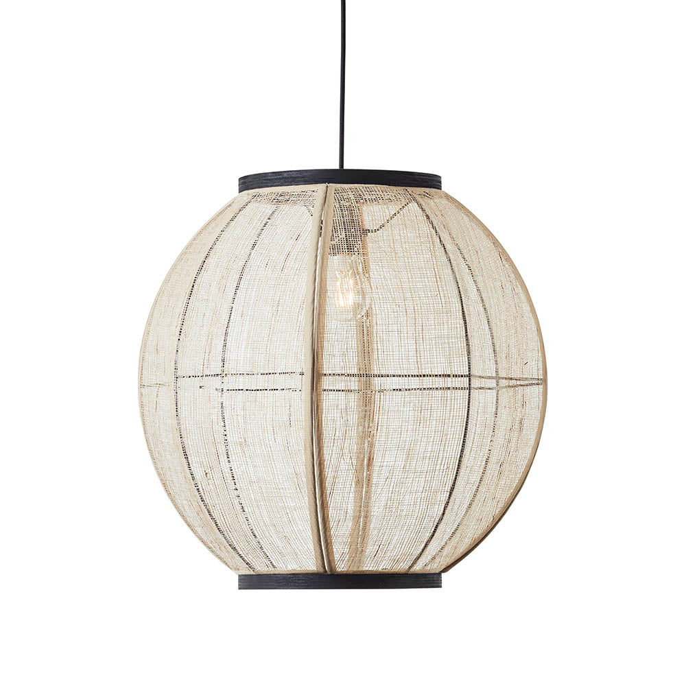 Zaire Large Natural Linen Fabric And Bamboo Shade Pendant Light In Matt Black