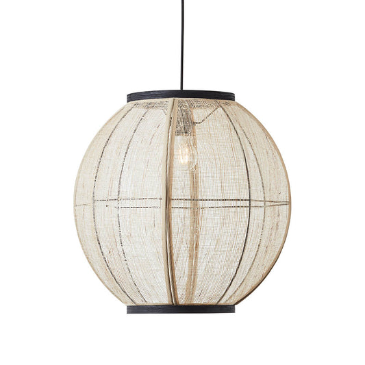 Zaire Large Natural Linen Fabric And Bamboo Shade Pendant Light In Matt Black