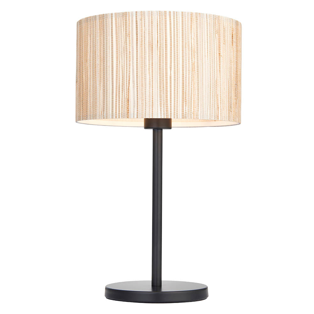 Longshore Natural Seagrass Drum Shade Semi Flush Table Lamp In Matt Black
