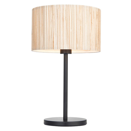 Longshore Natural Seagrass Drum Shade Semi Flush Table Lamp In Matt Black