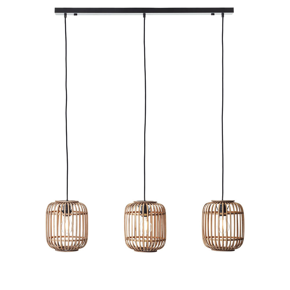 Mathias 3 Lights Linear Ceiling Pendant Light In Natural Bamboo Open Framework