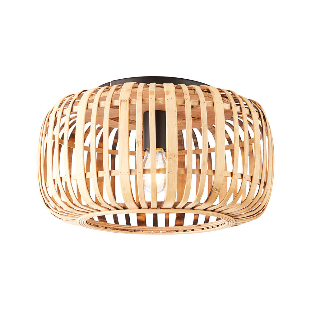 Mathias Flush Ceiling Light In Natural Bamboo Open Framework