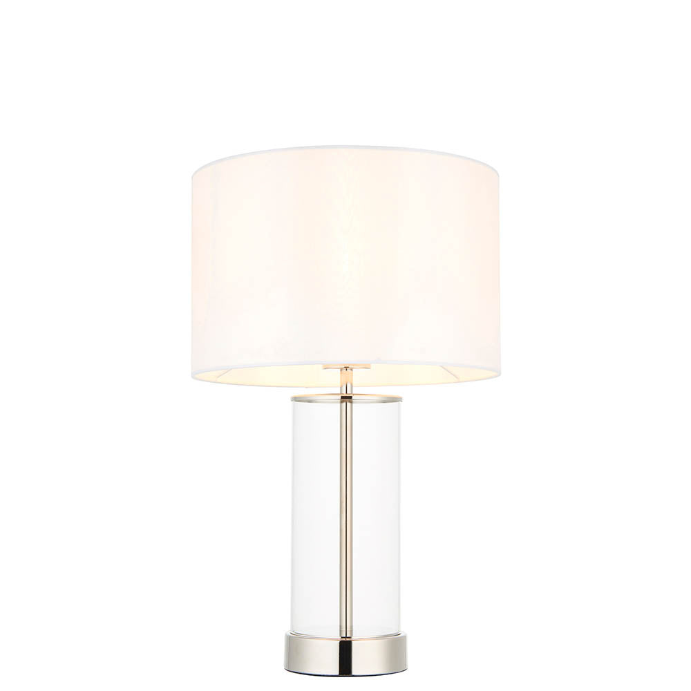 Lessina Small Vintage White Fabric Drum Shade Touch Table Lamp In Bright Nickel