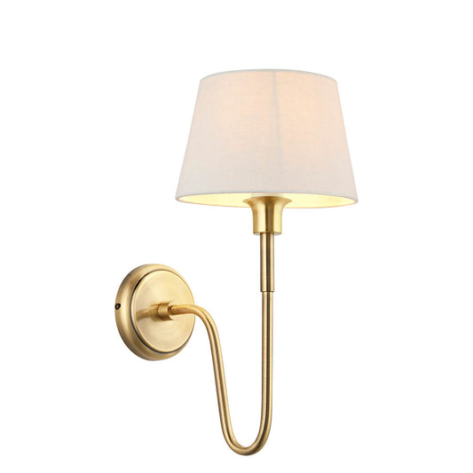 Rouen 8 Inch Ivory Silk Shade Wall Light With Chatsworth Antique Brass Metal Base