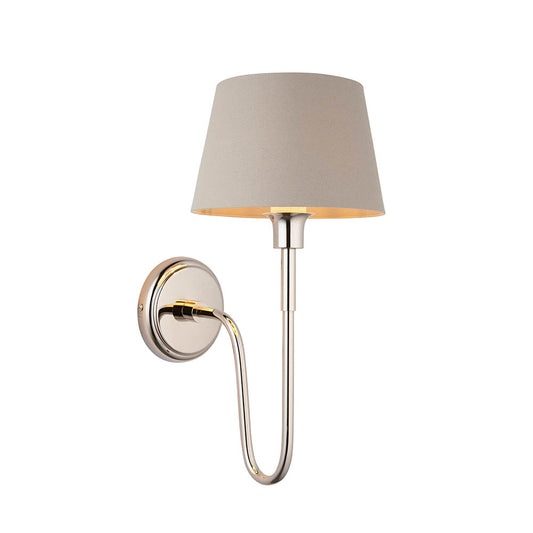 Rouen 8 Inch Grey Silk Shade Wall Light With Chatsworth Bright Nickel Metal Base